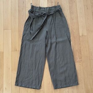 Zara Women's Wide Leg Linen Khaki Pants